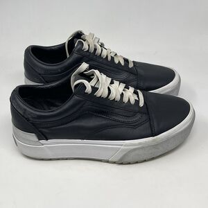 Vans Old Skool Stacked Platform Shoes Womens 9 Shiny Black Silver Punk Cosplay